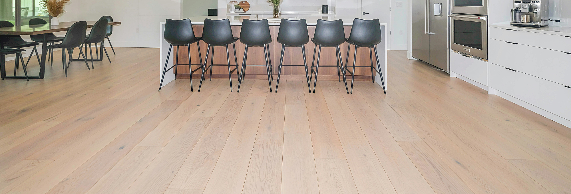 Light wood flooring in a modern kitchen from Diamondback Flooring in Phoenix AZ